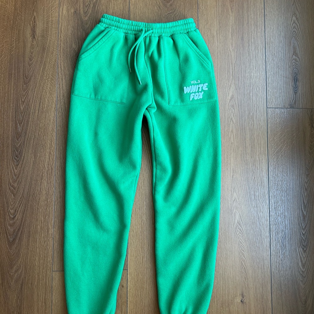 White Fox Vol 3 Green Joggers/Sweatpants with Logo in blue